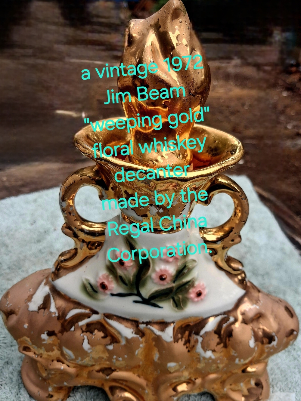 Weeping Gold Floral Whiskey Decanter - Gold & White